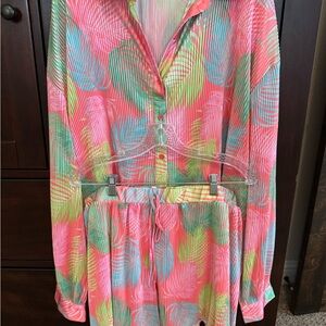 Jess Lea set. Malibu Sunset. Long sleeve, button-down top w/ matching shorts.